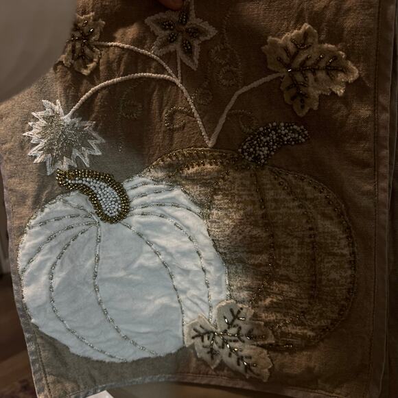 Harvest Thanksgiving fall linen runner Entry Table feast beaded embroidered - Picture 2 of 4